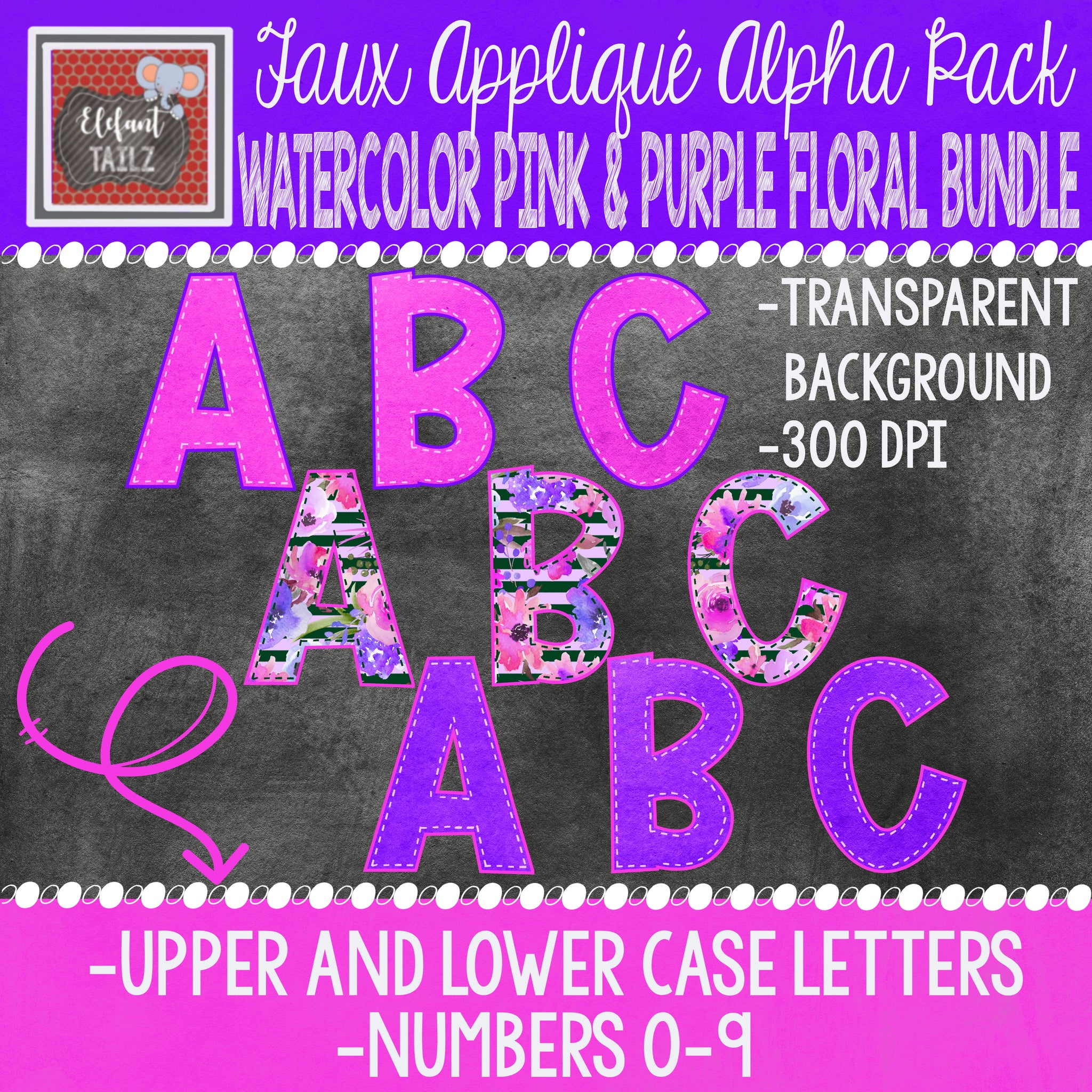 Alpha & Number Pack - Watercolor Pink & Purple Floral BUNDLE #1