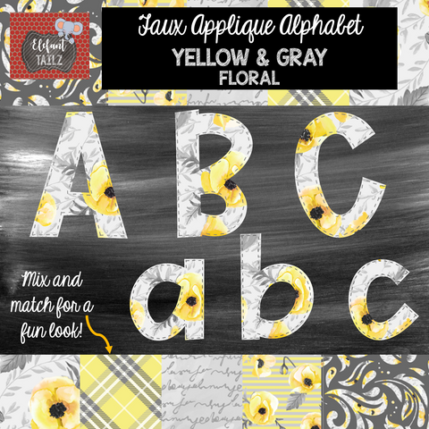 Alpha & Number Pack - Faux Applique - Gray & Yellow Floral