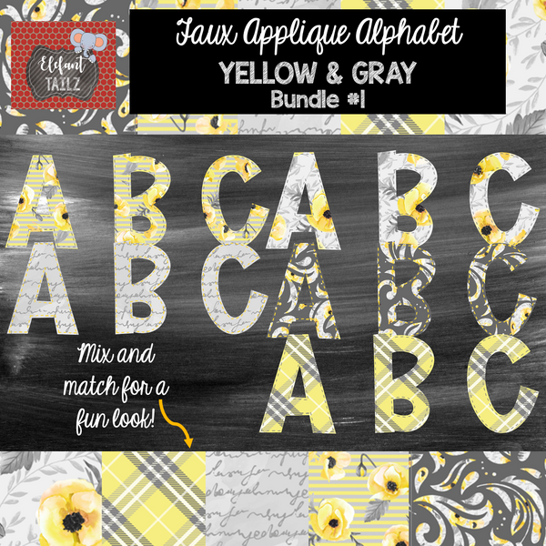 Alpha & Number Pack - Yellow and Gray Bundle