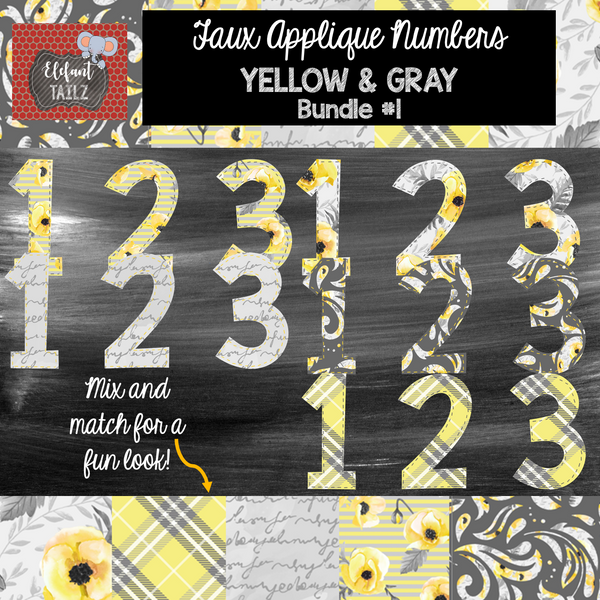Alpha & Number Pack - Yellow and Gray Bundle