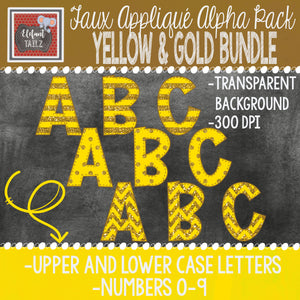 Alpha & Number Pack - Yellow & Gold Glitter BUNDLE