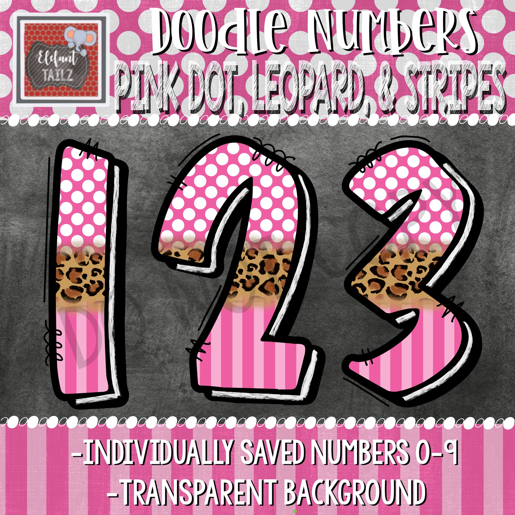 Doodle Numbers - Pink Dot, Leopard, & Stripes